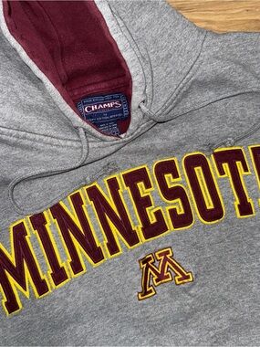Vintage Y2K University Of Minnesota Champs Tag Embroidered Hoodie Drawstring S